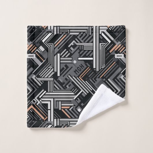 Angepasstes Monogramm Abstraktes Industriemuster Badhandtuch Set (Waschlappen)