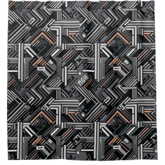 Angepasstes Monogramm Abstraktes Industriemuster Duschvorhang (Vorderseite)