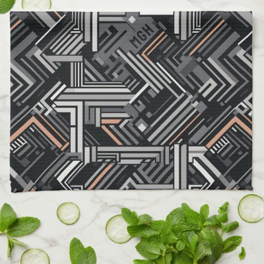 Angepasstes Monogramm Abstraktes Industriemuster Geschirrtuch (Gefaltet)
