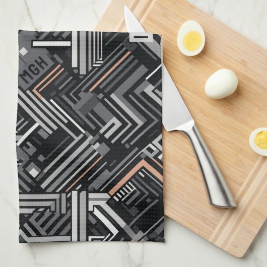 Angepasstes Monogramm Abstraktes Industriemuster Geschirrtuch (Viertel Falte)