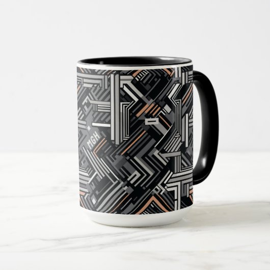 Angepasstes Monogramm Abstraktes Industriemuster Tasse (VorderseiteRechts)