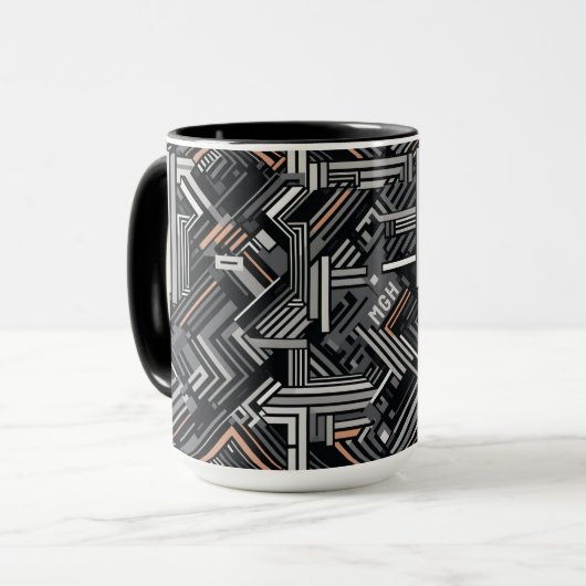 Angepasstes Monogramm Abstraktes Industriemuster Tasse (Vorderseite Links)
