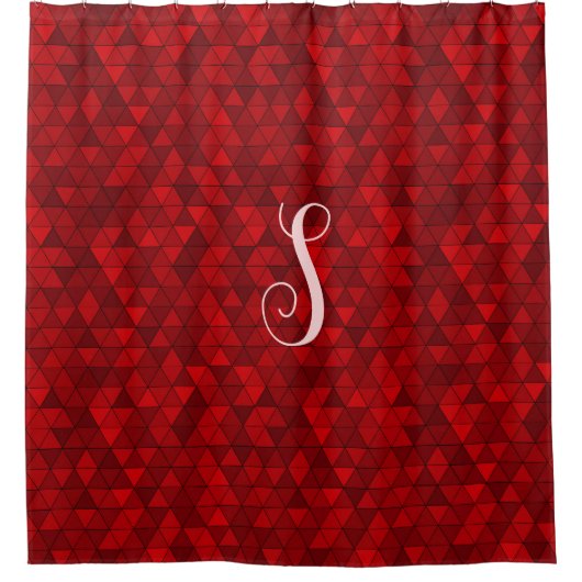 Angepasstes Monogramm für moderne rote geometrisch Duschvorhang (Vorderseite)