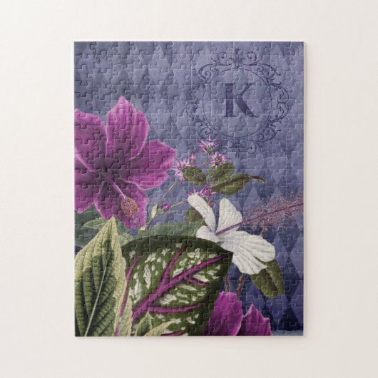 Angepasstes Monogramm Lila floral Puzzle (Vertikal)