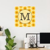 Angepasstes Monogramm mit gelben Sonnenblumen. Poster (Heimbüro)