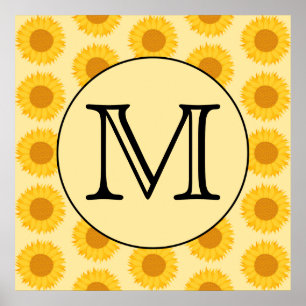 Angepasstes Monogramm mit gelben Sonnenblumen. Poster