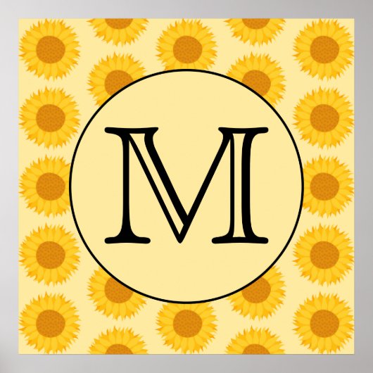 Angepasstes Monogramm mit gelben Sonnenblumen. Poster (Vorne)