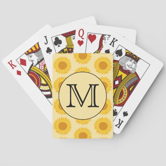 Angepasstes Monogramm mit gelben Sonnenblumen. Spielkarten (Rückseite)