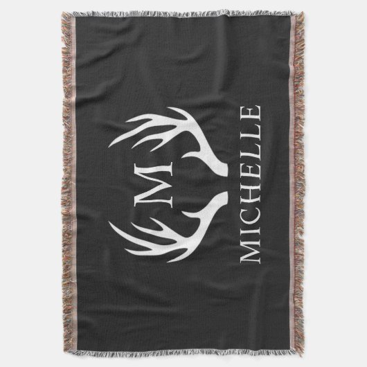 Angepasstes Monogramm mit Schwarz-weißem Hirschant Decke (Vorderseite Vertikal)