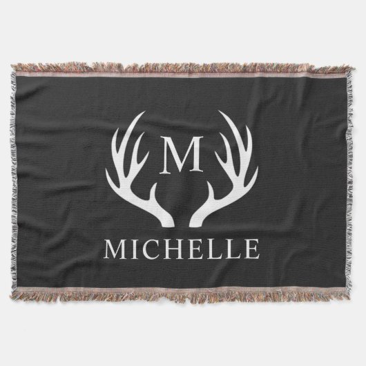 Angepasstes Monogramm mit Schwarz-weißem Hirschant Decke (Vorderseite)