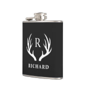 Angepasstes Monogramm mit Schwarz-weißem Hirschant Flachmann (Links)