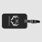 Angepasstes Monogramm mit Schwarz-weißem Hirschant Gepäckanhänger (Vorderseite (Horizontal))