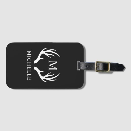 Angepasstes Monogramm mit Schwarz-weißem Hirschant Gepäckanhänger (Vorderseite (Horizontal))