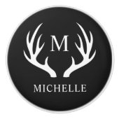 Angepasstes Monogramm mit Schwarz-weißem Hirschant Keramikknauf (Vorderseite)