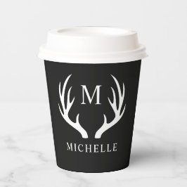 Angepasstes Monogramm mit Schwarz-weißem Hirschant Pappbecher