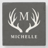 Angepasstes Monogramm mit Schwarz-weißem Hirschant Steinuntersetzer (Vorderseite)