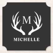 Angepasstes Monogramm mit Schwarz-weißem Hirschant Untersetzer (Vorderseite)