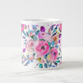 Angepasstes Monogramm Rosa Floral Jumbo-Tasse (Vorderseite)