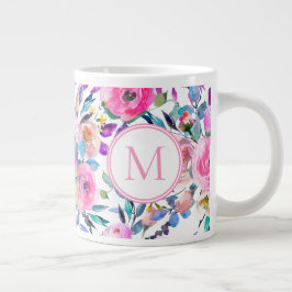 Angepasstes Monogramm Rosa Floral Jumbo-Tasse