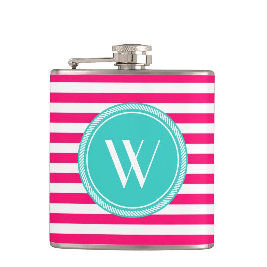 Angepasstes Monogramm rosa und Aquamarin gestriche Flachmann (Vorderseite)