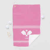 Angepasstes Monogramm Rosa Weißes Pickleball Sweat Golfhandtuch (Insitu)