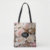 Angepasstes Monogramm rosa weißes Rosenflorentuch Tasche (Vorderseite)