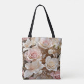 Angepasstes Monogramm rosa weißes Rosenflorentuch Tasche (Rückseite)