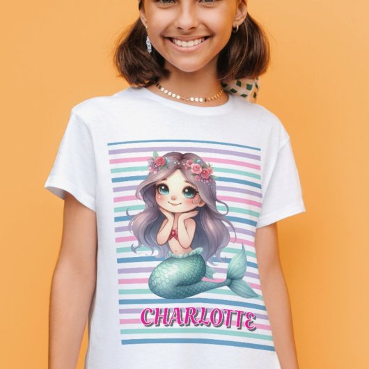 Angepasstes rosa Mermaid-Streifen T-Shirt