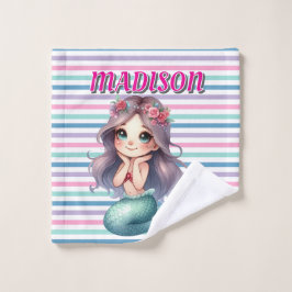 Angepasstes rosa Mermaid-Streifen Waschlappen