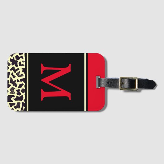 Angepasstes rotes Leopard-Gepäckstück für Monogram Gepäckanhänger (Vorderseite (Horizontal))