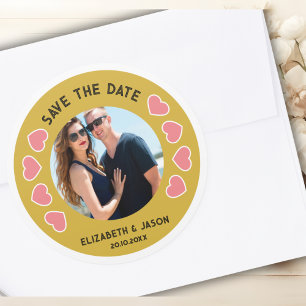 Angepasstes Save the Date Couple Foto Personalisie Runder Aufkleber