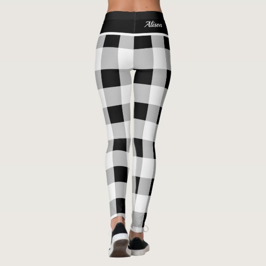 Angepasstes, Schwarz-weißes, grau-kariertes Muster Leggings (Rückseite)