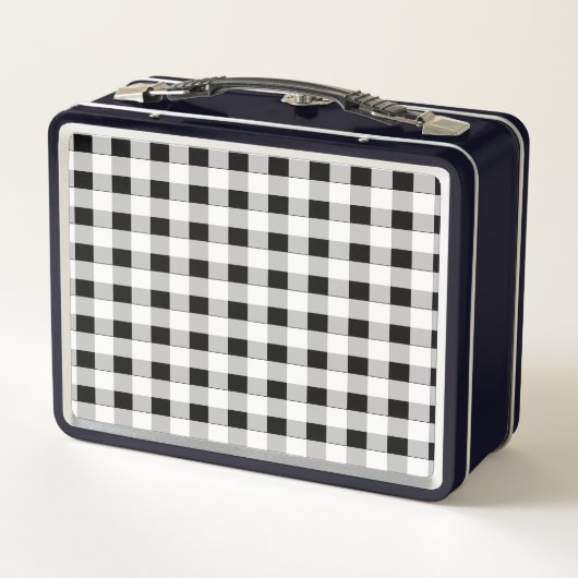 Angepasstes, Schwarz-weißes, grau-kariertes Muster Metall Brotdose (Rückseite)