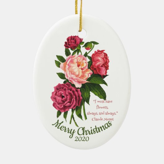 Angepasstes Weihnachts-Vintag-Peony-Zitat Keramikornament (Hinten)