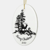 Angepasstes Weihnachtsfest Hirsch im Wald Keramikornament (Links)