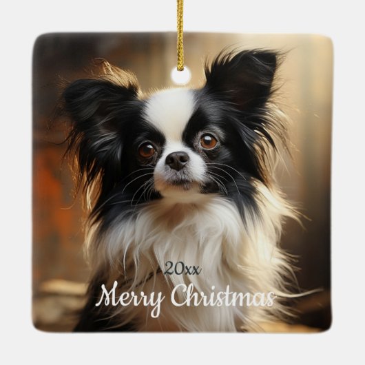 Angepasstes Weihnachtsgebäck Papillon Dog Tier Keramikornament (Rückseite)