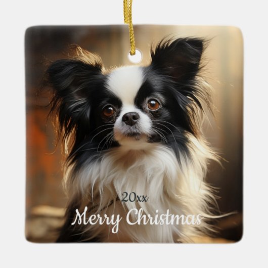 Angepasstes Weihnachtsgebäck Papillon Dog Tier Keramikornament (Vorderseite)