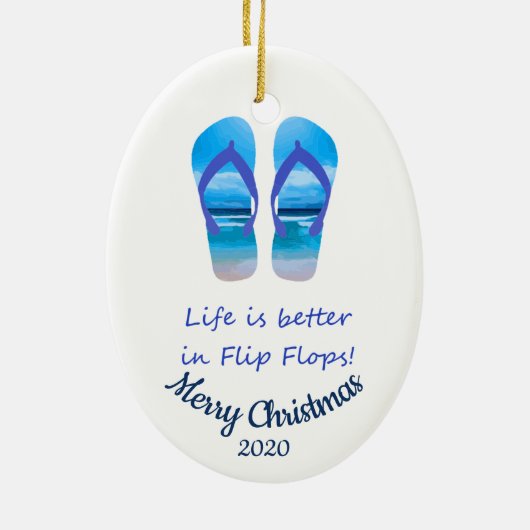 Angepasstes Weihnachtsleben besser in Flip Flops Keramik Ornament (Hinten)