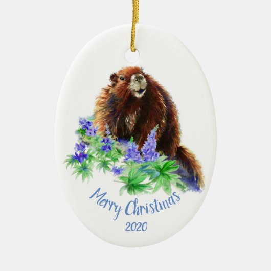 Angepasstes Weihnachtsmarmot, Groundhog Tier Keramikornament (Vorne)