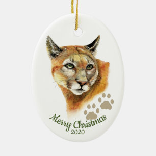 Angepasstes Weihnachtswasserfarbe Cougar Tier Keramik Ornament