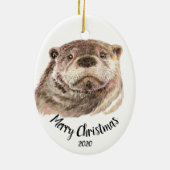 Angepasstes Weihnachtswasserfarbe Otter Tier Keramikornament (Hinten)