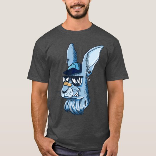 Angesagt Blue Edgy Bunny T-Shirt (Vorderseite)