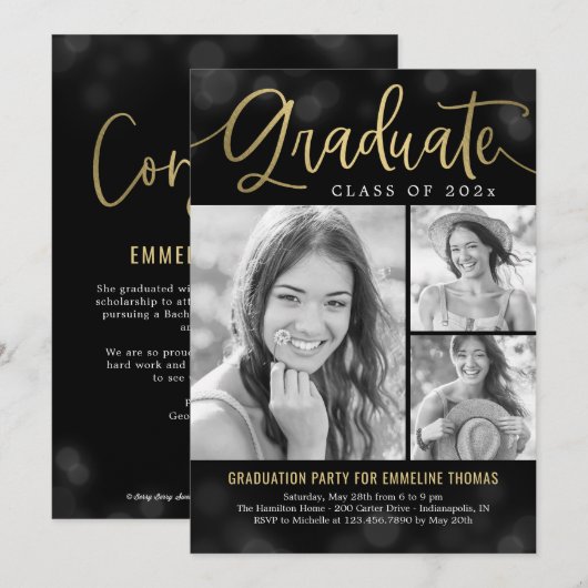 Angesagt Bokeh EDITABLE FARBEN Abschluss Einladung (Vorne/Hinten)