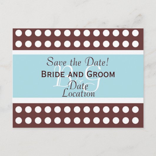 Angesagt-braun-blaue Save the Date Postkarte (Vorderseite)