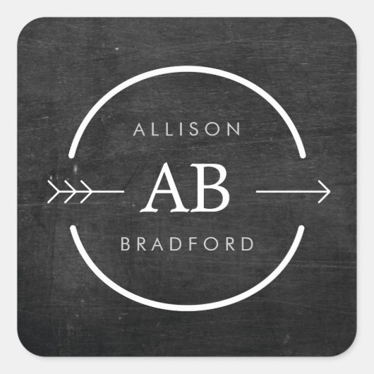 ANGESAGT- & EDGY-MONOGRAM-LOGO mit ARROW auf SCHWA Quadratischer Aufkleber (Vorderseite)