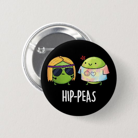 Angesagt-Erbsen Funny Hippie Peas Pun Dark BG Button (Vorne & Hinten)
