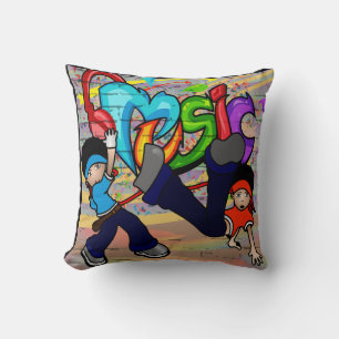Angesagt - Hop Kids tanzen Graffiti-Wand Hintergru Kissen
