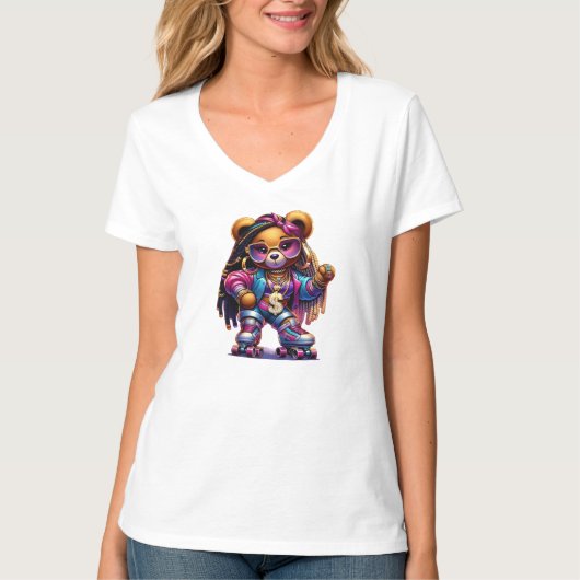 Angesagt-Hop-Roller-Skaten-Bär mit Braids T-Shirt (Vorderseite)