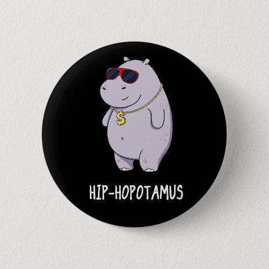 Angesagt-Hopotamus Funny Hippo Pun Dark BG Button (Vorderseite)