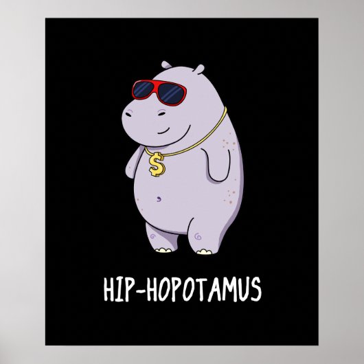 Angesagt-Hopotamus Funny Hippo Pun Dark BG Poster (Vorne)
